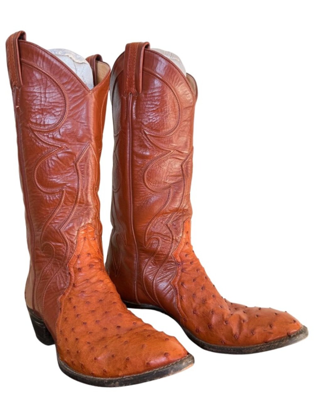 Vintage 70s Larry Mahan Ostrich Cowboy Boots Brown Leather Western Size 8B USA - Picture 2 of 9